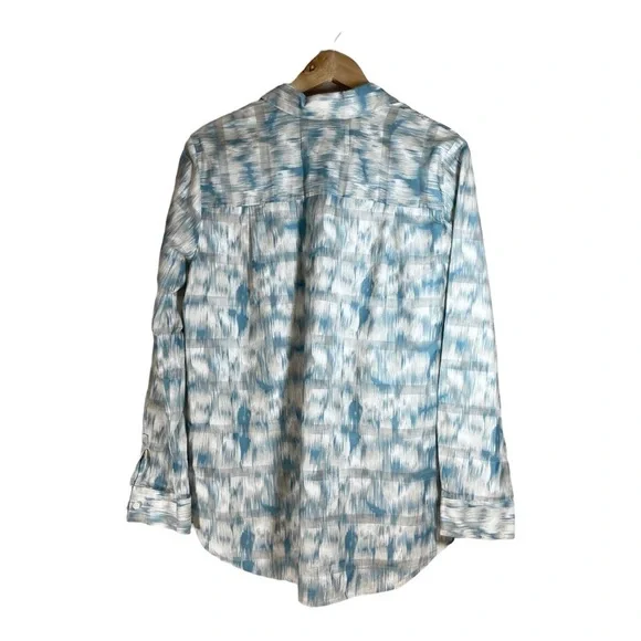 Lafayette 148 Brody Printed Cotton Blouse - Blue Steel - Picture 5 of 7
